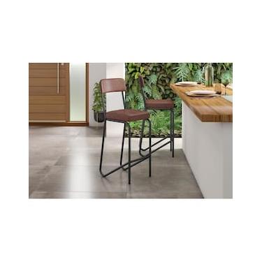 Imagem de Banqueta Fabone Nagoia Aço Carbono Estofada Corano Marrom Espuma D20