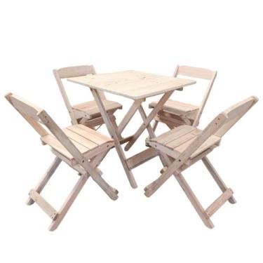 Imagem de Jogo Mesa Dobrável Com 4 Cadeiras Madeira Maciça - JJ Mesas e Cadeiras