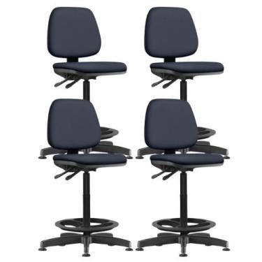 Imagem de Kit 04 Cadeiras Caixa Alta Giratória Estofada Work F02 Sintético Azul 
