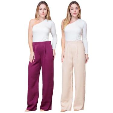 Imagem de Kit 2 Calças Pantalona Feminina de Alfaiataria Lisa com Pregas - Maran