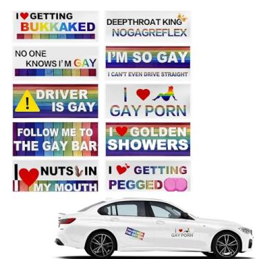 Imagem de Zikefest 10 peças de adesivos de para-choque gay de carro, à prova d'água, pegadinha de arco-íris gay, adesivos coloridos universais para carros, caminhões, bagagens, geladeira de janela