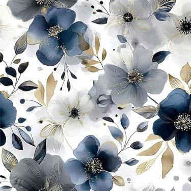 Imagem de Yzogbry Tinta azul marinho moderno peônia floral descascar e colar papel de parede decoração de parede autoadesivo papel de parede adesivo fácil de remover contato para apartamento locatário