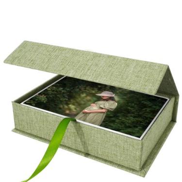 Imagem de Caixa de armazenamento de fotos Yopih 5x7 Linen Grassgreen para 200 fo