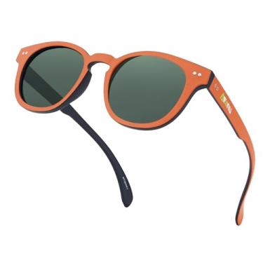 Imagem de AEANU Óculos de sol polarizados para adolescentes e mulheres jovens – Lentes espelhadas coloridas UV400, armação redonda fosca, rostos pequenos – para dirigir e ar livre, Lente laranja/verde