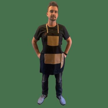 Imagem de Avental Especial Em Jeans Preto Couro Caqui - Brasil