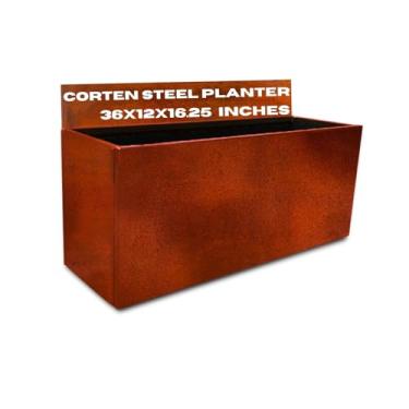 Imagem de Watbick Corten Vaso grande retangular de aço para ambientes externos, caixa de plantas de metal – vaso de flores para jardim, pátio, comercial, casa de fazenda, industrial – recipiente longo retangular para plantas