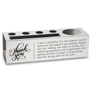 Imagem de Porta-lápis de mesa Thank You para mentor, professor, colega de trabalho, organizador de canetas de aço inoxidável com mensagem de apreciação, presente inspirador para mulheres e homens, decoração de