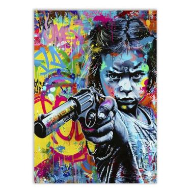 Imagem de Placa Decorativa Grafite Garotinha Arte De Rua Banksy Decoração Poster Quarto Sala