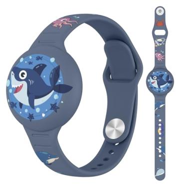 Imagem de Pulseira infantil impermeável para AirTag, desenho animado de silicone macio para AirTag para crianças com design oculto, compatível com pulseira Apple AirTag para crianças (BlueGray-Shark)