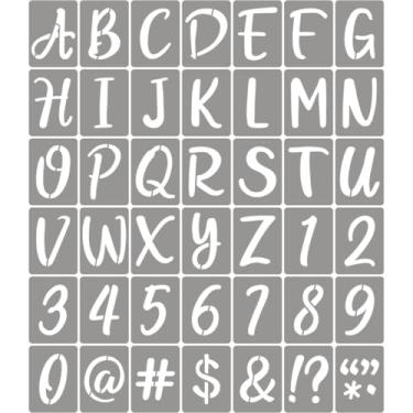 Imagem de XANGEY Estênceis de letras de 5 cm para pintura – pacote com 42 modelos de letras do alfabeto com sinais, estênceis de plástico reutilizáveis para quadro-negro, pintura artesanal de madeira de rocha