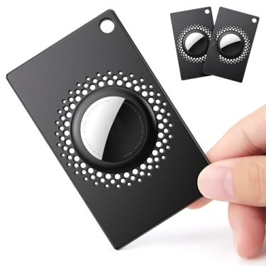 Imagem de Porta-carteira Airtag, pacote com 2 unidades, carteira fina fina Airtag, porta-cartões de crédito, para AirTag para bolsa, bolsa, embreagem, pulso (preto)