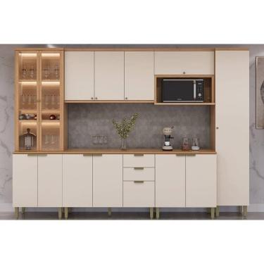Imagem de Cozinha Modulada Completa Selene 6 Peças (2Aéreos+2Balcões+2Paneleiros) CP05 Jequitiba/Off White Fosco - Linea Brasil