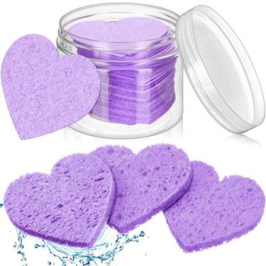 Imagem de Esponjas faciais Nuenen 60 peças com recipiente em forma de coração