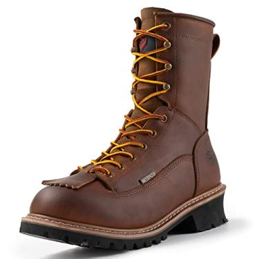 Imagem de Bota masculina SUREWAY de 20 cm, impermeável, com bico de aço, resistente a óleo/antiderrapante, couro de flor integral mais espessa, sola de borracha cunha, classificação EH, Bico de aço marrom, 40