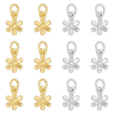 Imagem de BENECREAT Amuletos de flor de latão banhado a ouro 18K e platina, pingentes pendentes com anéis de salto para aniversários, casamentos, Halloween, pulseira, colar, brinco, pingente, joias, artesanato