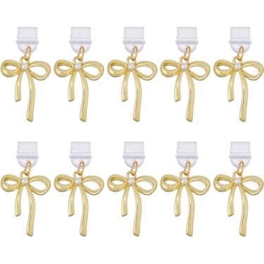 Imagem de DICOSMETIC 10 peças de pingentes de plugue de poeira a granel laço dourado tipo C porta de carregamento USB charmosa capa de plugue de porta USB C pingente protetor para celular tablet portas de