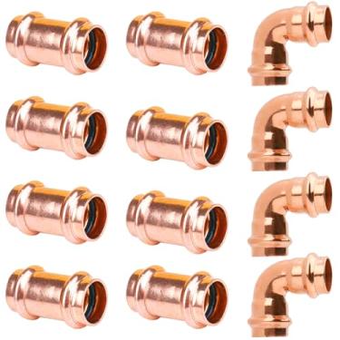 Imagem de WHK Prensa de cobre de 3/10.2 cm x 3/10.2 cm Pro Press Acoplamento Adater Fittings 8 pacotes com cotovelo de 90 graus, 4 pacotes para conectar de Cooper a Cooper Pipe (sem chumbo, sem parar)
