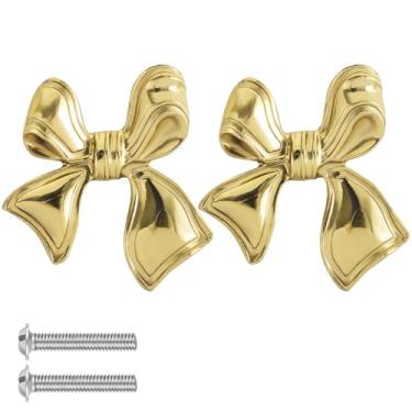 Imagem de ZJMCAJY Puxador de gaveta de latão sólido em forma de laço, 2 peças, puxador decorativo para armário, laço dourado, puxador de porta de móveis, ferragens para armário e gaveta de guarda-roupa