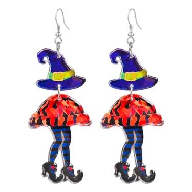 Imagem de QUSIJIA Brincos pendentes de bruxa de Halloween para mulheres, chapéu de bruxa gótico, brincos de bota, presente feminino, trumpet, Acrílico, Sem pedra preciosa