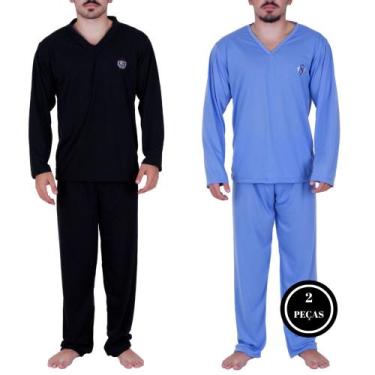 Imagem de Kit 2 Pijama de Inverno Blusa de Frio Masculino Manga Longa Calça Comp