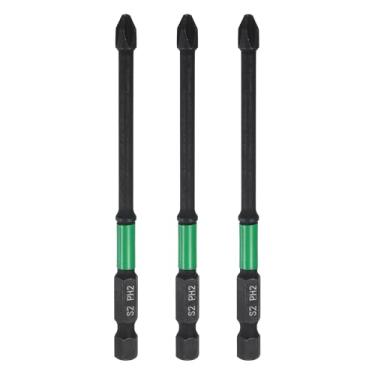 Imagem de HARFINGTON 3 peças de chave de fenda Phillips de impacto número 2 PH2, haste sextavada de 1/10.2 cm (100 mm) de comprimento, haste de 0,4 cm, chave de fenda magnética de aço S2, chave de fenda