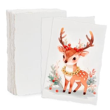 Imagem de Lunarm Papel para aquarela, 25 folhas, papel de borda decapada 300 g/m2 10 x 15 cm, papel de algodão texturizado feito à mão para convite de casamento, pastel a óleo, pintura e cartões em aquarela