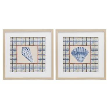 Imagem de Stupell Industries Sea Treasures Over Pattern 2 peças Impressão emoldurada de bétula sob o conjunto de vidro, design por Lee Ann Sanders, 40,6 x 40,6 cm