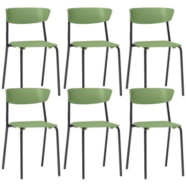 Imagem de Kit 06 Cadeiras Empilhável Fixa F02 Base Aço Preta Verde - Lyam Decor