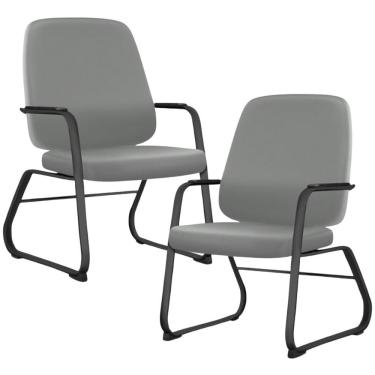 Imagem de Kit 02 Cadeiras Executiva Diretor Base Fixa Hub F02 Sintético Cinza - Lyam Decor