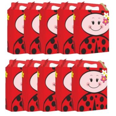 Imagem de Kit 10 Caixa Presente Maleta Papelão P Infantil Estampa 18cm (Joaninha)