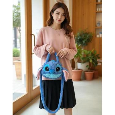 Imagem de Bolsa Stitch Infantil De Pelúcia Fofo Kawaii Disney Com Alça De Mão Tr