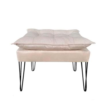 Imagem de Puf Banqueta Para Sala Quarto Recepção Suede Bege Pé Aramado