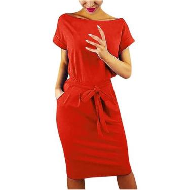 Imagem de Vestido feminino listrado elegante manga curta para trabalhar casual l