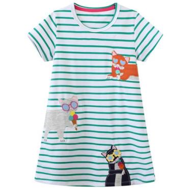 Imagem de Vestido para meninas hongshilianas de algodão e listrado de 2 a 8 anos