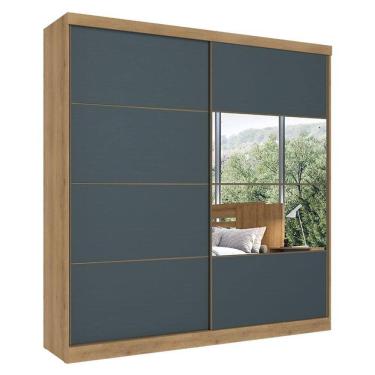 Imagem de Guarda Roupa Casal Malaga Glass 2 Portas Capuccino Azul Acetinado - THB