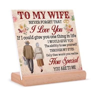 Imagem de Cartão de aniversário Encoink Wife com base de madeira exclusiva para 