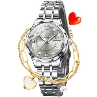 Imagem de OLEVS Relógios femininos luxuosos diamantes mecânicos automáticos vestido de pulso dois tons data dia, 6727: GERY