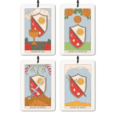 Imagem de GTYNU Vintage Boho Witchy Tarot Carta Ambientador de Carro 4 Peças, Quatro Cavaleiros Tarot Card Aromatizador de Ar Pendurado para Carros Livros Gaveta de Armário, Acessórios de Carro Witchy para