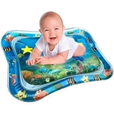 Imagem de Tapete Aquático Infantil Inflável, Temática do Mar com Animais Marinhos, Atividade Sensorial para Bebês, Azul, Tapete Interativo Inflável De Água Para Bebê