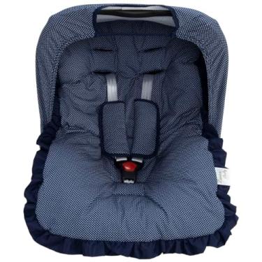 Imagem de Kit Completo para Bebê Conforto – Universal com Capa, Capota e Protetores de Cinto – Tecido 100% Algodão – Confortável e Macio (Poá Marinho)