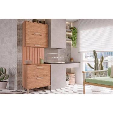Imagem de Kit de Cozinha Completa 3 Peças Bella (1Aéreo+1Balcão+1Painel Ripado) 80cm Freijo - MGM