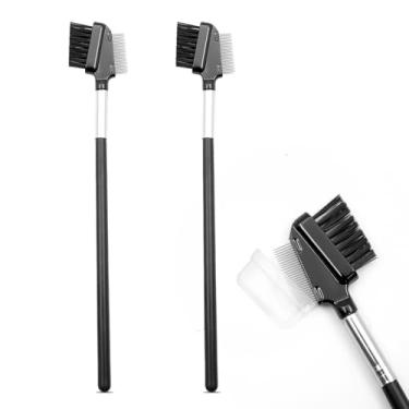 Imagem de 2 peças de escova dupla face para cílios e sobrancelhas, pente reutilizável com dentes de aço inoxidável e cerdas de nylon macias para separar cílios, eliminar grumos de rímel e sobrancelhas
