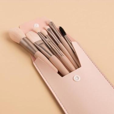 Imagem de Conjunto de pincéis de maquiagem premium de 8 peças com estojo de viagem - multiuso para blush, iluminador, sombra, corretivo - cerdas macias para iniciantes e profissionais