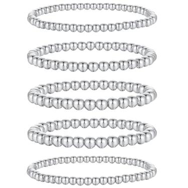 Imagem de XIANNVXI Pulseira feminina com contas banhadas a ouro 14K 14 K com contas elásticas empilháveis e elásticas, conjunto moderno, joias delicadas, Medium, Sem Pedra Preciosa