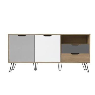 Imagem de Buffet Aparador 2p 2g 140 Cm Carvalho Branco Prata Arly - MILANI MOVEL