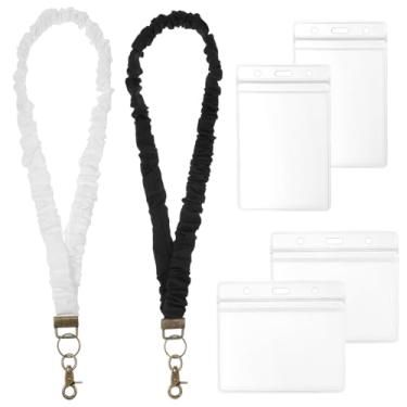 Imagem de LIQWEI 2 peças de cordão elástico elástico para crachás de identificação e chaves, cordão retrátil elástico para professores, enfermeiros (preto + branco)
