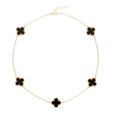 Imagem de VIRENZA Colar Choker Trevos Preto Virginia Folheada Ouro 18k