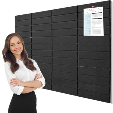 Imagem de 12 peças de azulejo de cortiça DIY, placa de avisos de fibra de poliéster engrossada antiderrapante com suporte adesivo para parede, casa, escritório, escola, (preto)