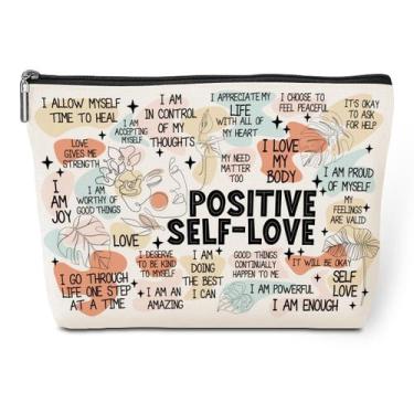 Imagem de Bolsa de maquiagem jeilink Positive Affirmations algodão e linho