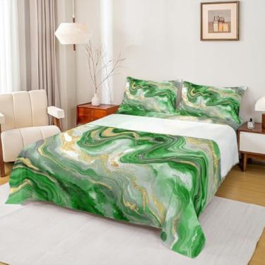 Imagem de Erosebridal Jogo de lençol de cama de mármore para homens e mulheres, vermelho, minimalista, Queen, arte fluida, simples, moderno, lençol de cima, design de arte em aquarela estilo retrô, efeito de